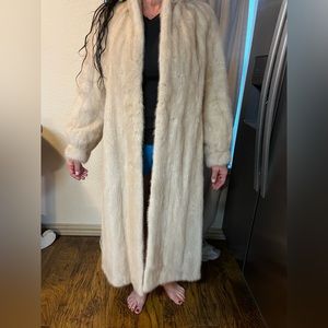Long cream mink fur coat